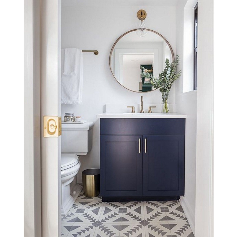 Navy single sink bathroom cabinets