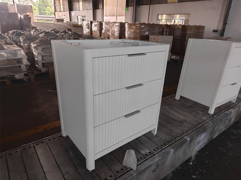 Textured White Bathroom Cabinets