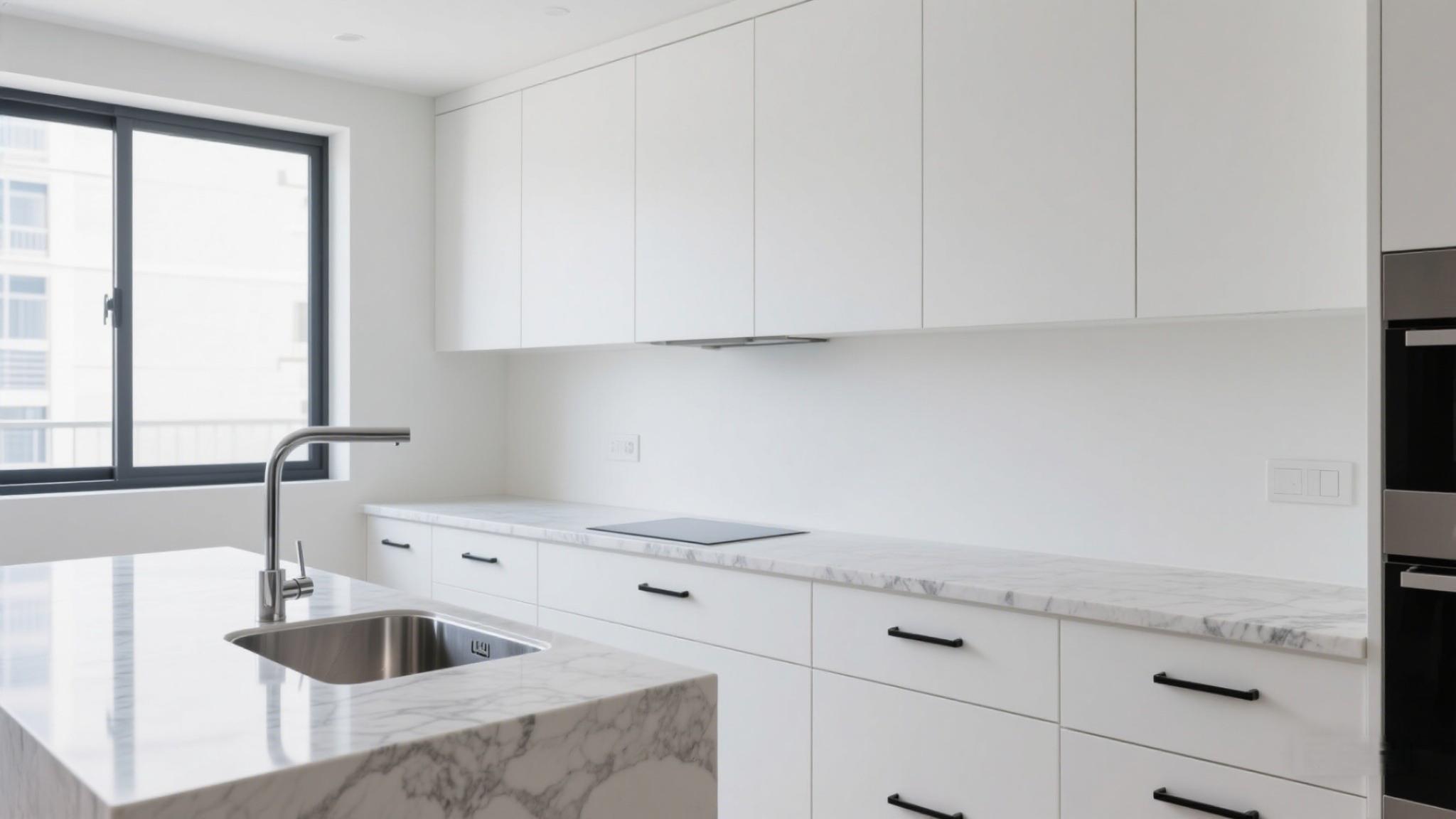white flat kitchen cabinet